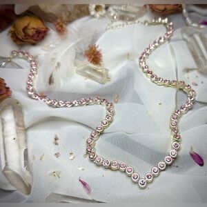 Vintage Avon Baby Pink Crystal Rhinestone Bright Silver Tennis Necklace